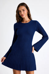 Convincing Poise Burgundy Ribbed Long Sleeve Skater Mini Dress