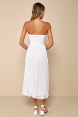 Perfectly Stunning Emerald Jacquard Strapless Midi Dress