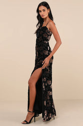 Effortless Celebration Black Floral Burnout A-Line Maxi Dress