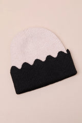 Melody Ivory and Black Scalloped Beanie