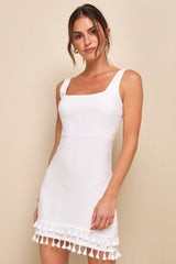 Feel the Sunshine Chartreuse Linen Tassel Mini Dress