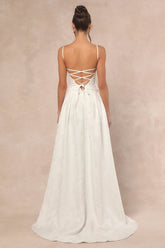 Arabella White Jacquard Basque Waist Maxi Dress