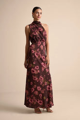 Distinctive Charm Slate Blue Satin Asymmetrical Maxi Dress