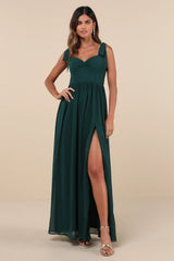 Radiant Charisma Plum Chiffon Ruched Tie-Strap Maxi Dress
