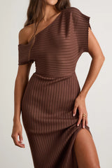 Brady Cream Ribbed Off-the-Shoulder Sweater Midi Dress