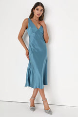 Incredible Love Light Orange Satin Cowl Back Midi Slip Dress