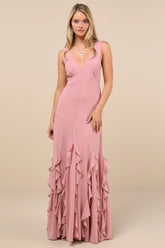 Alorna Rose Pink Sleeveless Ruffled Maxi Dress