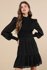 Heartful Romance Navy Striped Smocked Long Sleeve Mini Dress