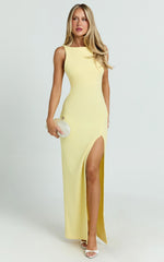 Indi Maxi Dress - Boat Neck Bodycon Dress in Lemon