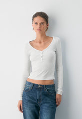 HomeStretch™ Rib Acoustic Henley - HEATHER CLOUD WHITE