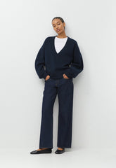 Cozy Sweatfleece Mega V-Neck Sweatshirt - ADMIRAL NAVY