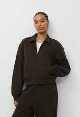 Cozy Sweatfleece Boyfriend Blouson Jacket - CACAO NIB BROWN
