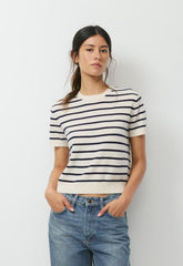 Bare Cashmere Bloor Shortsleeve Sweater - LGHT BRCH/ADML NVY