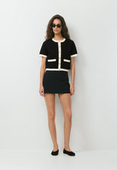 Approach Shortsleeve Cardigan - Wonder Yarn - BLACK/LIGHT BIRCH