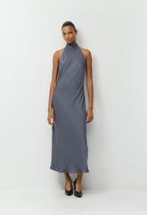 Tidal Satin Halter Dress - CACAO NIB BROWN