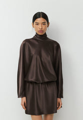 Purview Satin Dress - RICH MOCHA BROWN