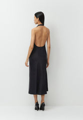 Audience Satin Maxi Halter Dress - BLACK/BIRCH