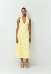 Nightscape Linen Halter Dress - LEMONADE/BLUE