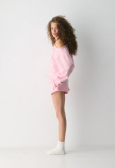 Terry Sweatfleece Perfect Off-Shoulder Top - MILKSHAKE PINK