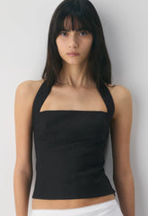 Whisper Linen Halter Top - BLACK