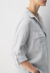 Utility Linen Shirt - MILN STRIPE W/HRBR NV
