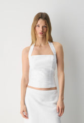 Whisper Linen Halter Top - WHITE