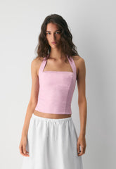 Whisper Linen Halter Top - SWEET PEA PURPLE