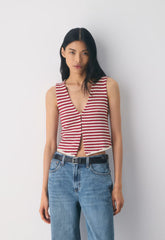 Cotton Charm™ Basque Sweater Vest - LIGHT BIRCH/JUICY ROSE