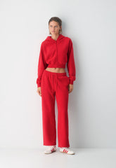 Cozy Sweatfleece Boyfriend Wide Sweatpant - FLASHING RED