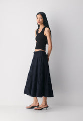Bouquet Linen Skirt - DARK NIGHT NAVY