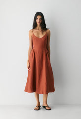 Technique Linen Dress - MARINER TERRACOTTA