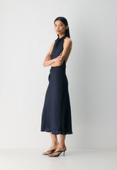 Audience Satin Maxi Halter Dress - ADMIRAL