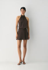 Posse Satin Dress - RICH MOCHA BROWN
