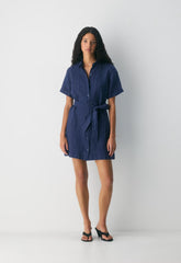 Eleta Linen Mini Dress - SUSAN STRPE HRBR NV/W