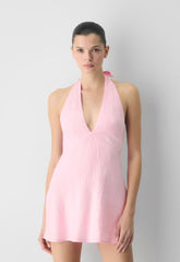 Nightscape Linen Halter Micro Dress - MILKSHAKE PINK