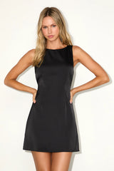 Elevated Appearance Black Satin Open Back Mini Dress
