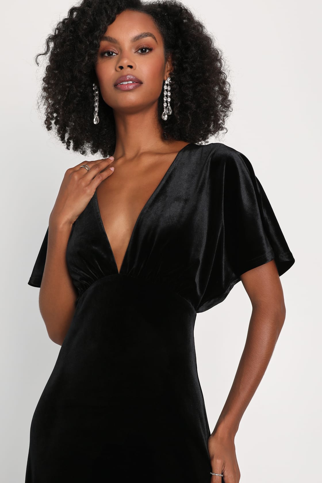 Mystical Charm Navy Velvet Flutter Sleeve Maxi Dress