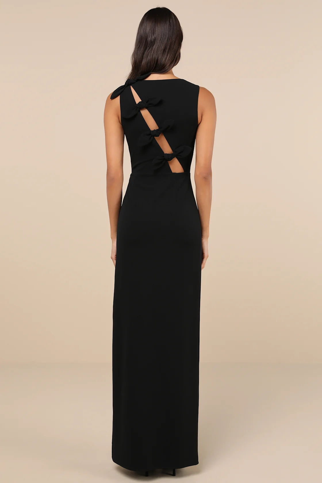 Perfected Poise Black Bow Cutout Column Maxi Dress