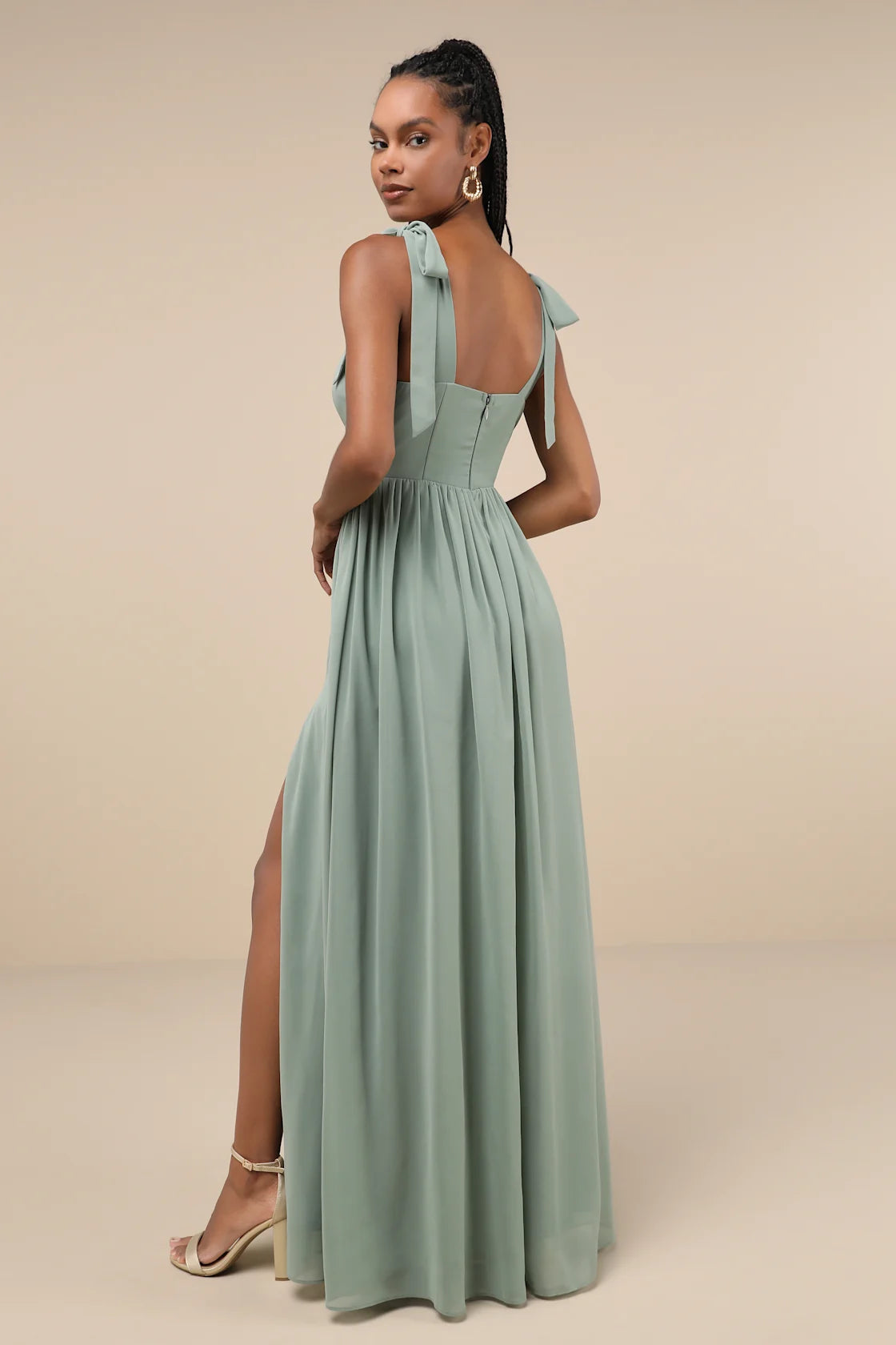 Radiant Charisma Plum Chiffon Ruched Tie-Strap Maxi Dress