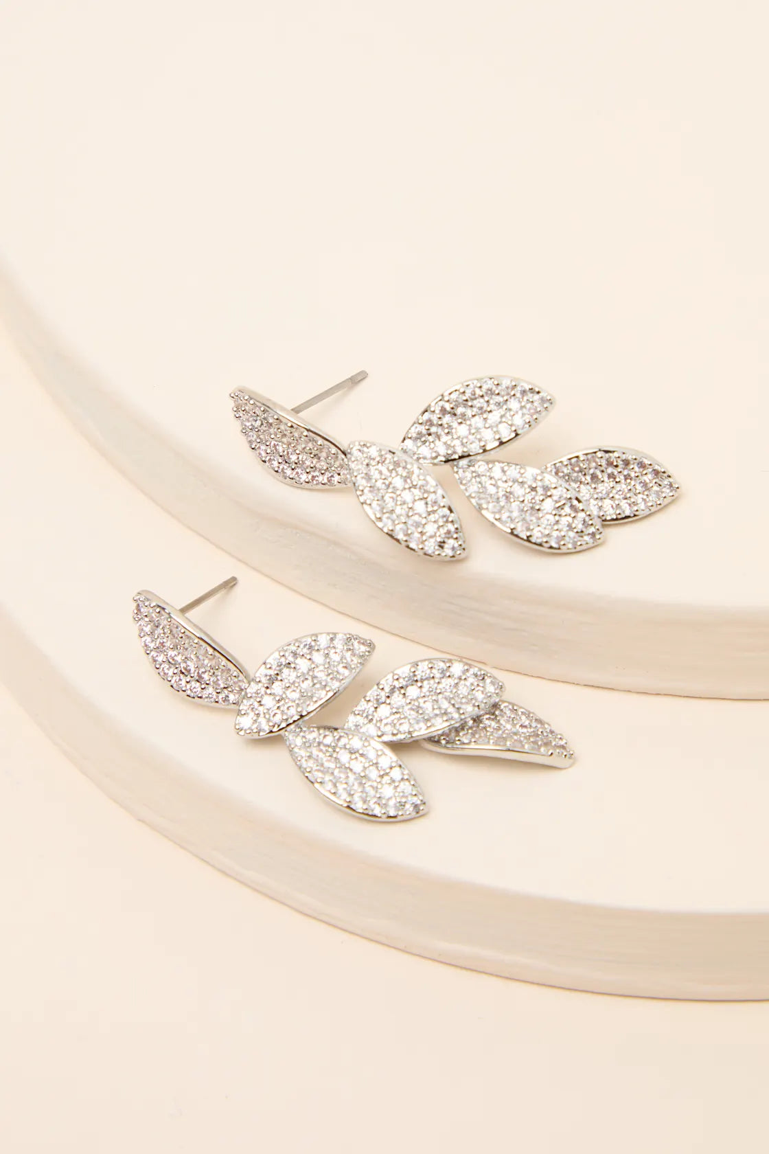 Windsor Silver Rhinestone Leaf Drop Earrings