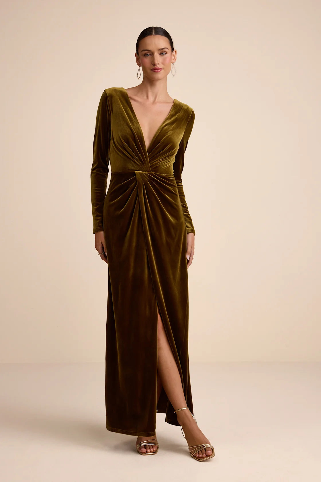 Angelina Navy Velvet Twist-Front Maxi Dress