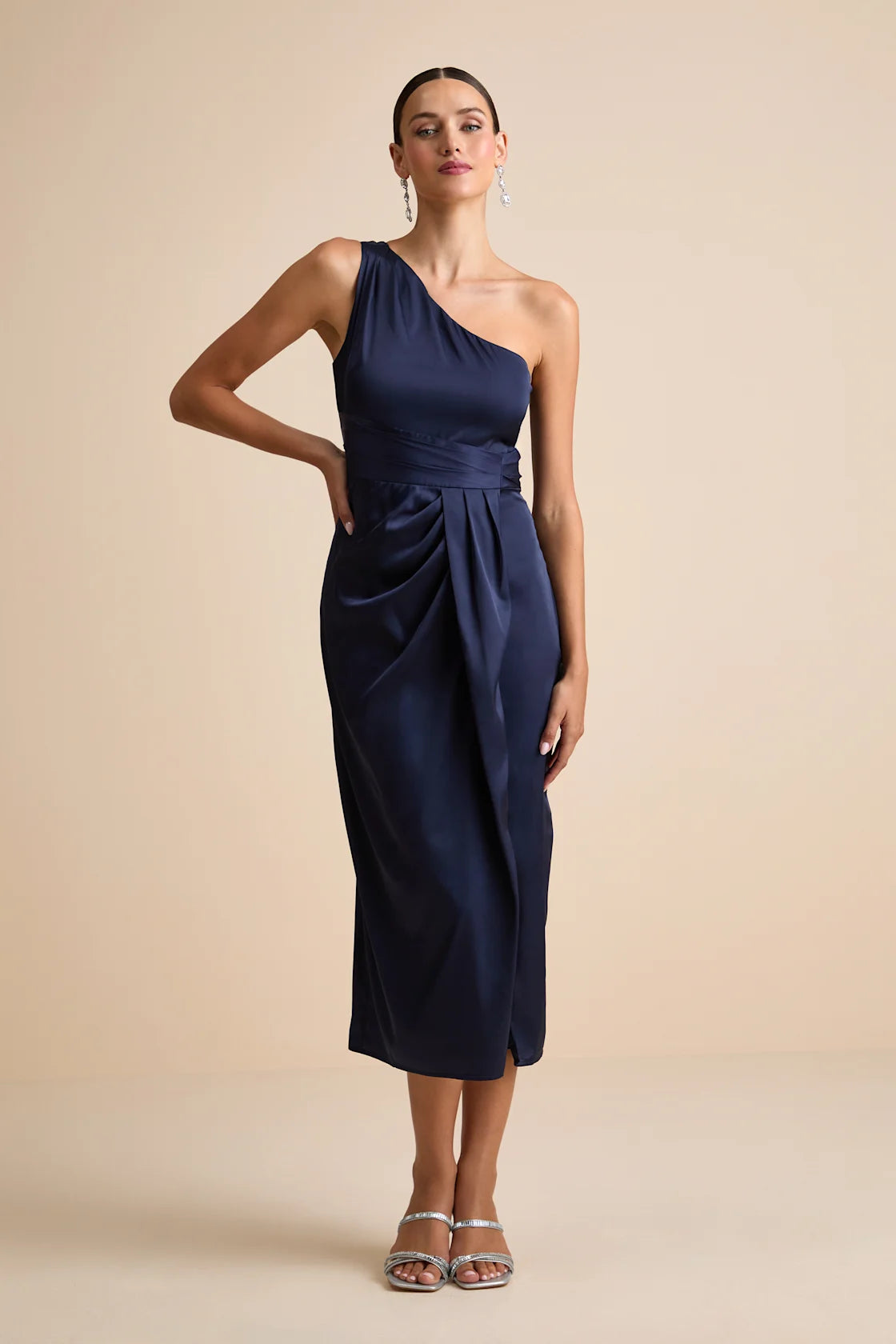 Rhema White Multi Abstract Print Satin Midi Dress