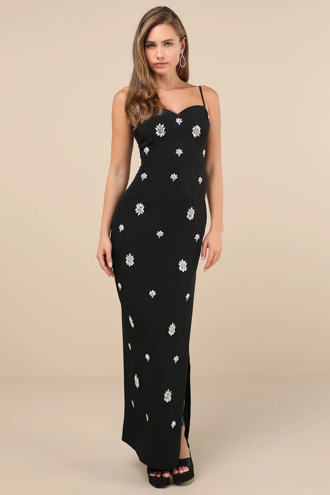 Completely Regal White Rhinestone Sleeveless Column Maxi Dress