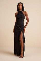 Mikani Black Burnout Halter Maxi Dress
