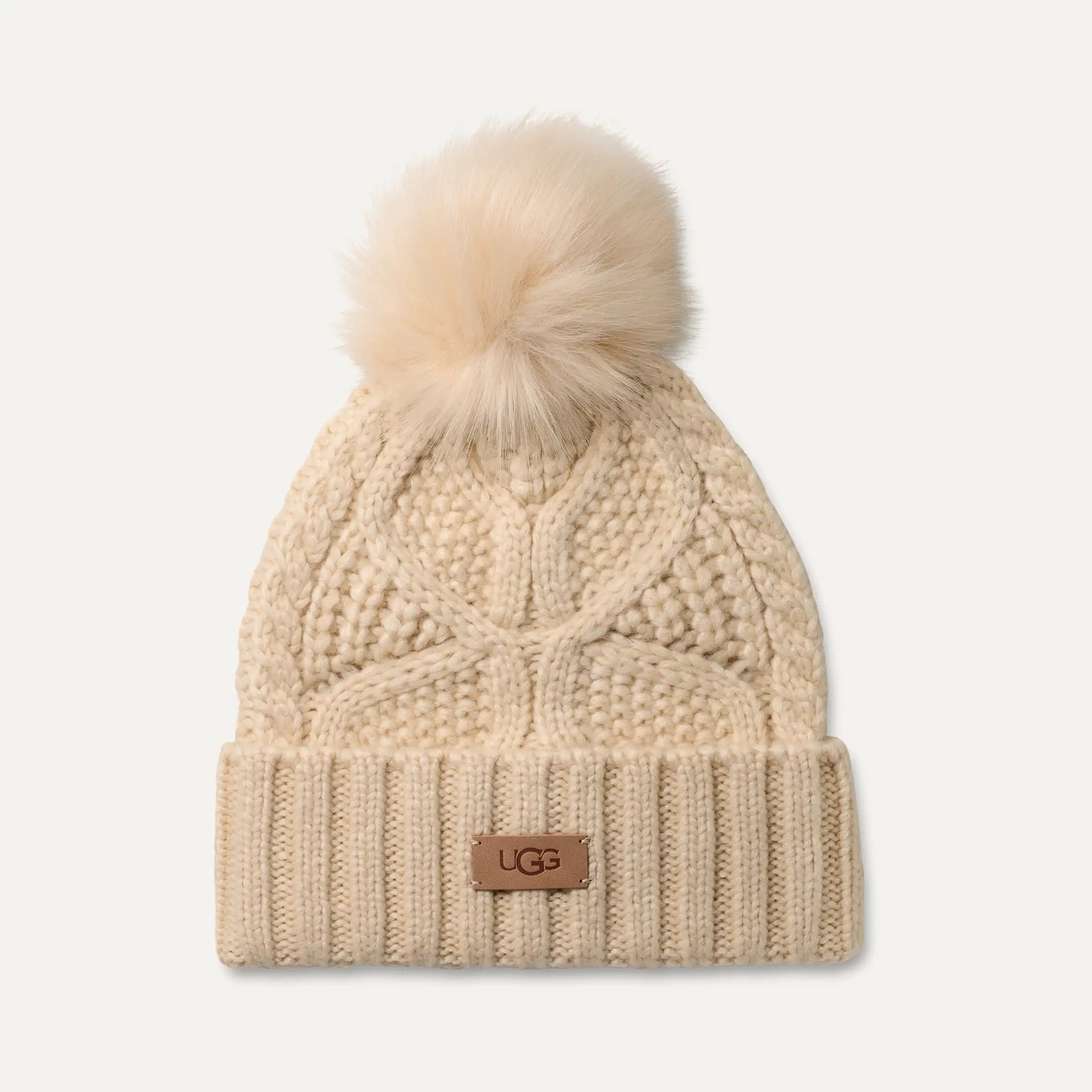 Women's Cable Beanie With Pom - CREAM