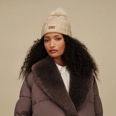 Women's Cable Beanie With Pom - CREAM
