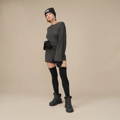 Women's Chunky Rib Mitten - BLACK