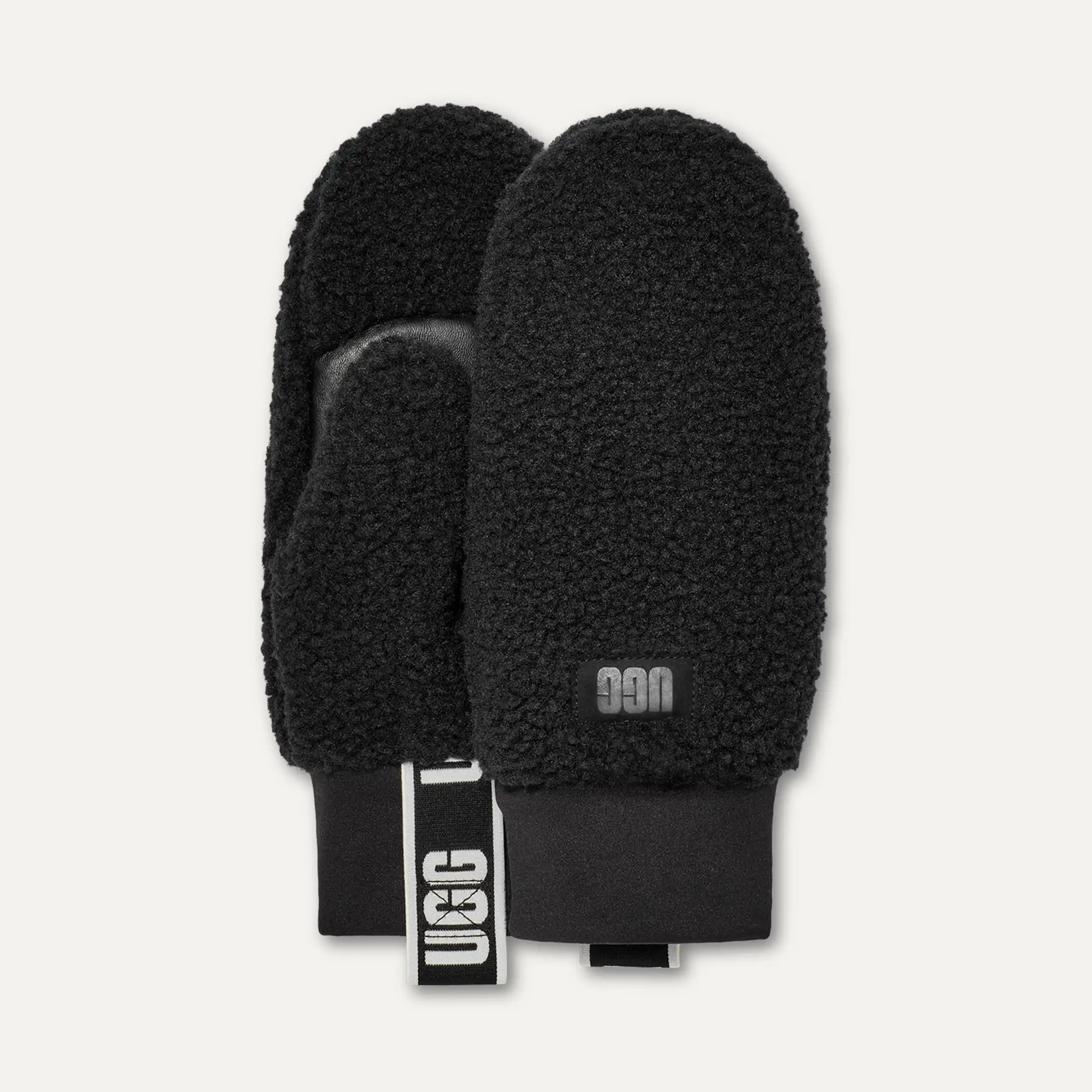 Women's UGGfluff Mitten With Logo Tape - BLACK