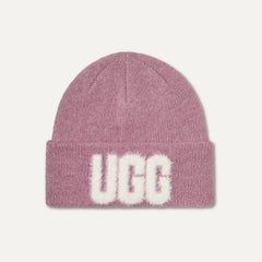 Women's Fuzzy UGG Logo Beanie - DUSTY ORCHID