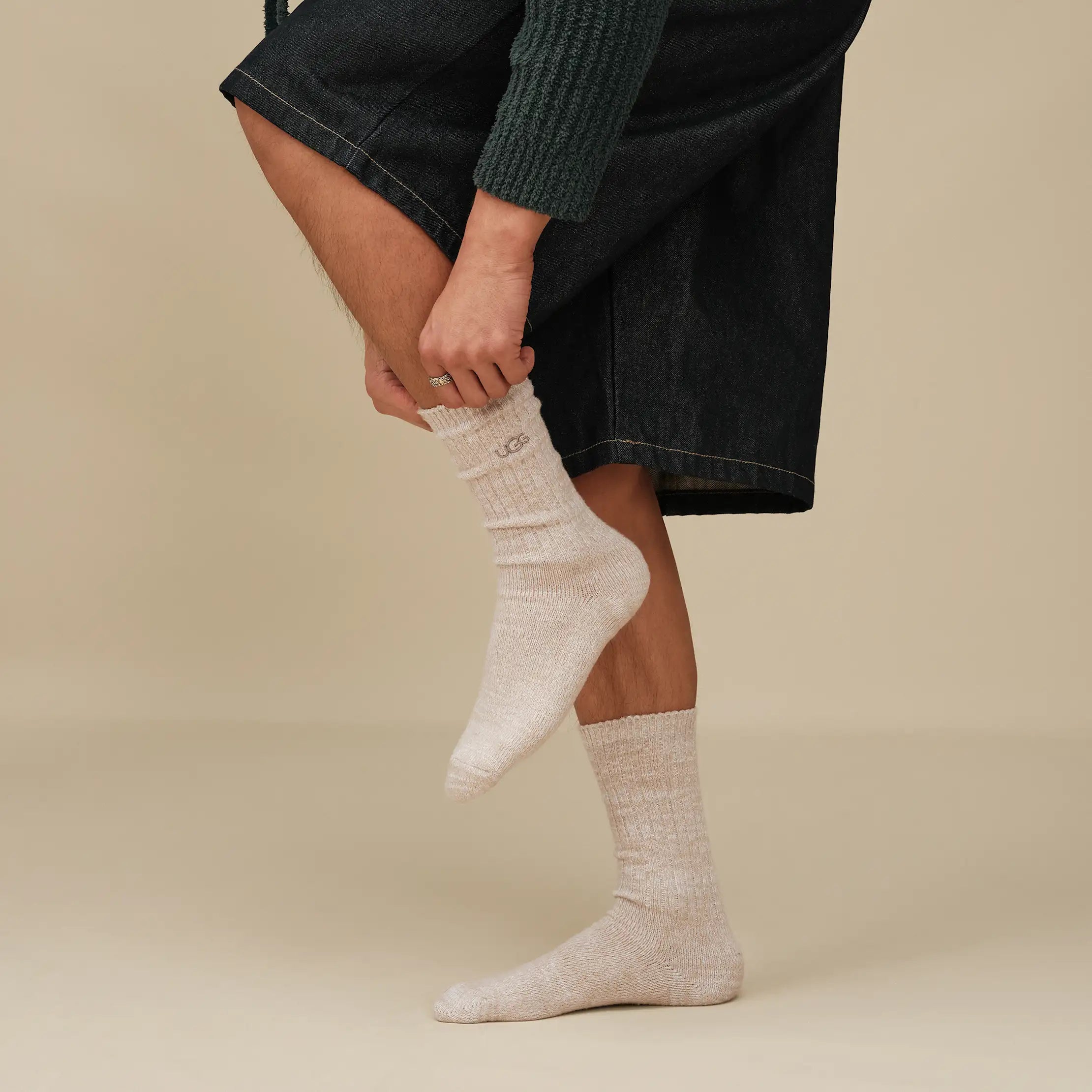 Men's Trey Rib Knit Crew - WHITE PEPPER